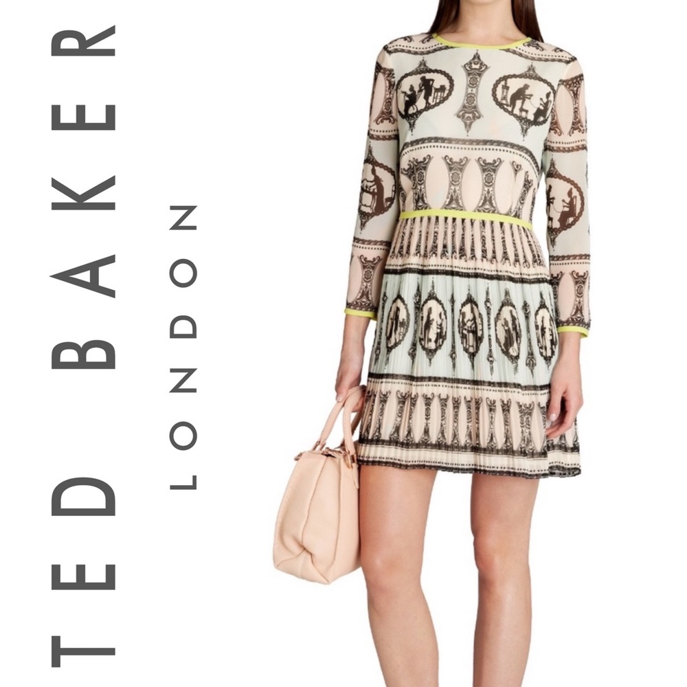 TED BAKER Women's Natural Hennee Printed Pleated dress